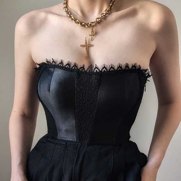 New🖤La Perla 2014 black lace and silk mini cropped corset 34B - Picture 6 of 11